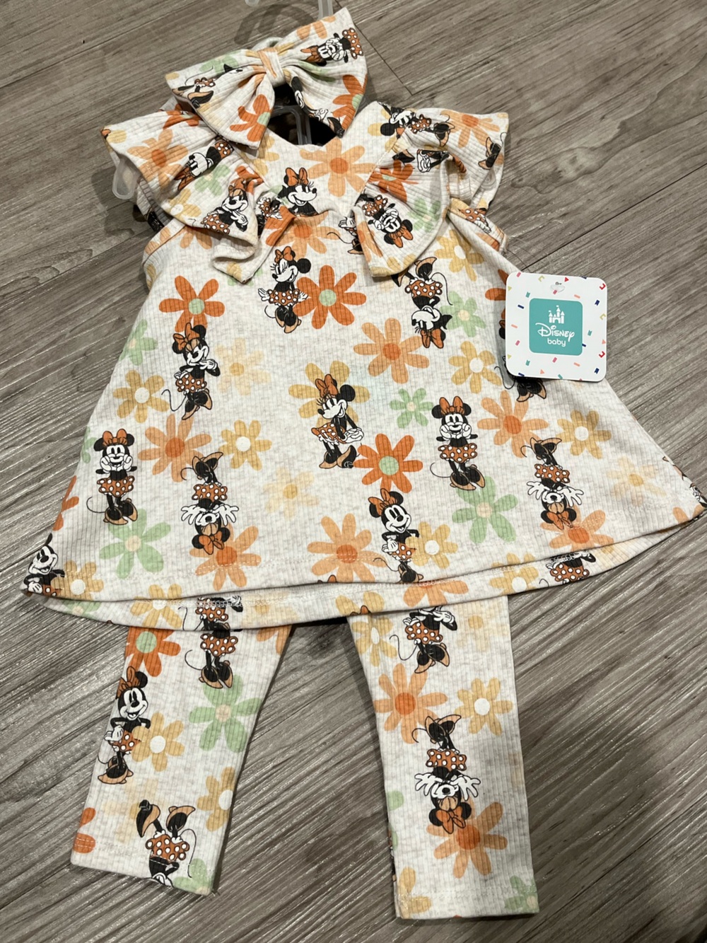 Disney Minnie Mouse Orange Floral Two-Piece Set with Headband